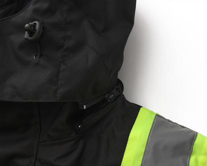 Kiwi High Visibility 3-in-1 Hooded & Fleece Lined ANSI/ISEA 107-2020 Reflector Contrast Trimmed Water Resistant Black Safety Jacket [R71600]