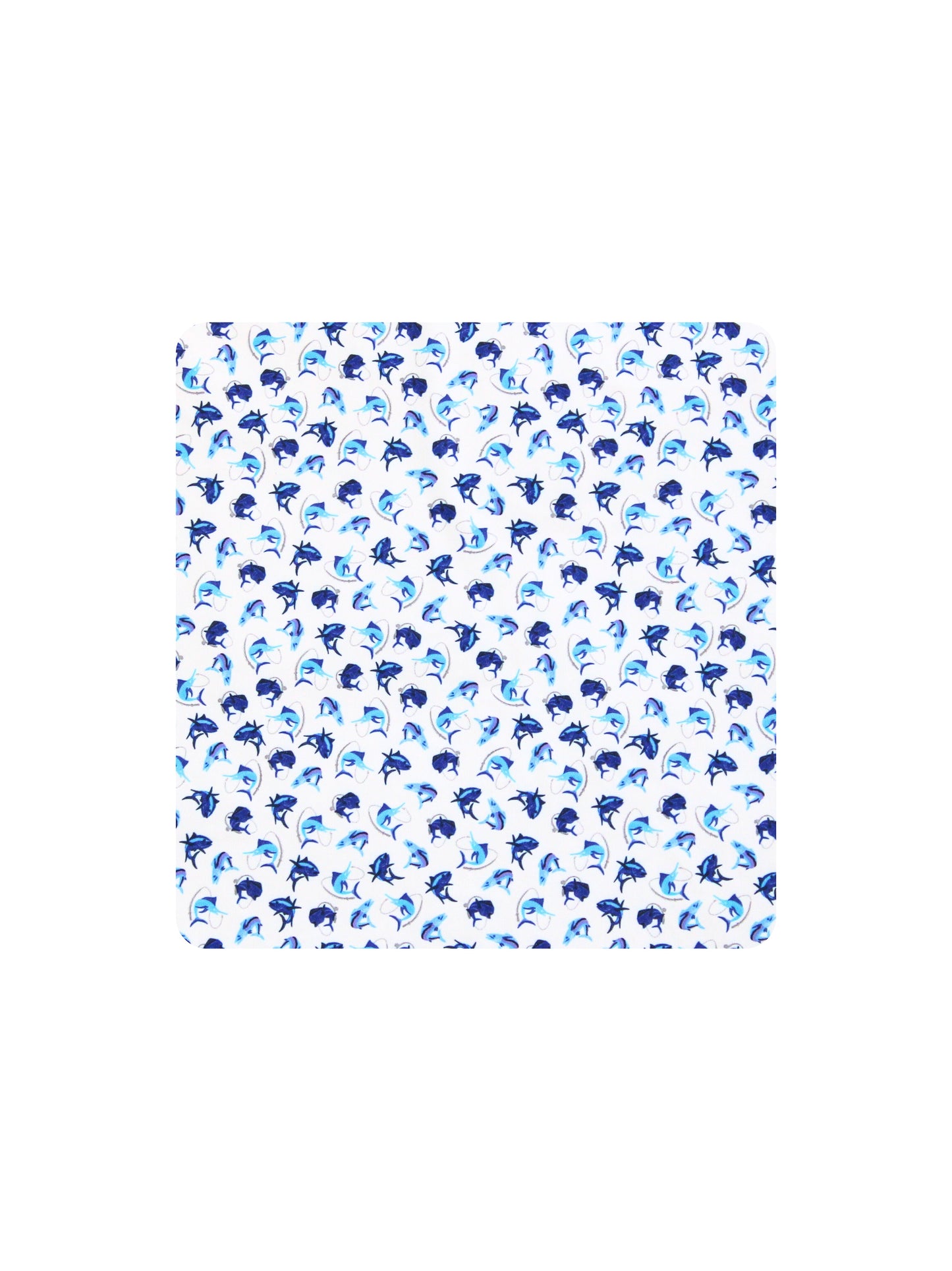 Hooked Up Performance Polo fabric featuring blue manta ray print on white by White Water Life on Tampa Home & Garden Store
