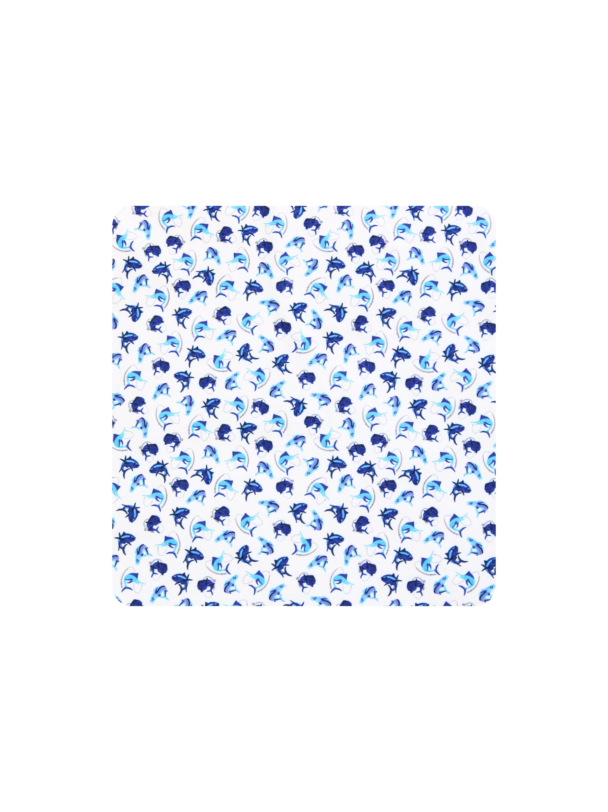 Hooked Up Performance Polo fabric featuring blue manta ray print on white by White Water Life on Tampa Home & Garden Store