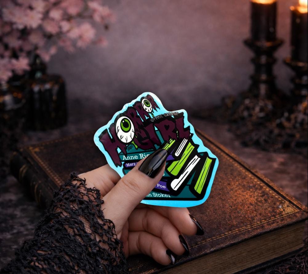 Horror Girl Book Lover Sticker: Gothic Waterproof Vinyl Decal - Tampa Home & Garden Store