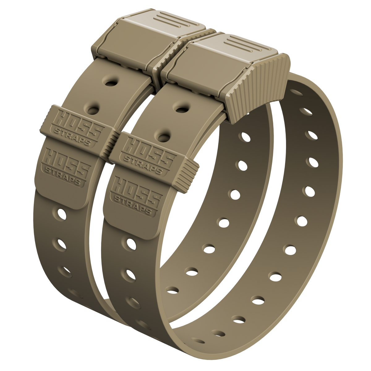 Basic Bucket Strap Pack by Hoss Straps, tan 3-piece belt-style camping straps with logos on Tampa Home & Garden Store