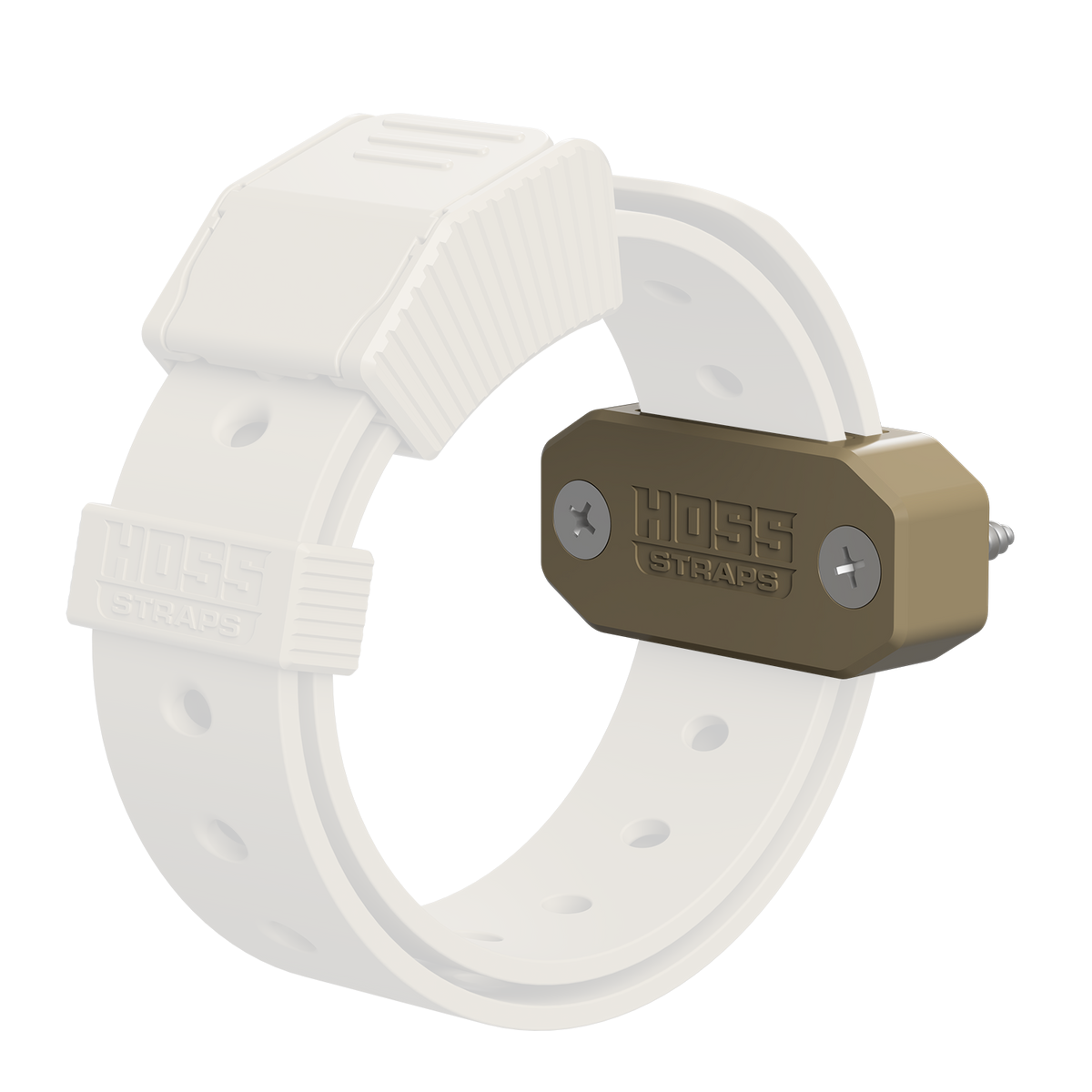 Hoss Straps Strap Mount Bracket (Double Slot) 2-Pack, tan plastic bracket with perforated strap on Tampa Home & Garden Store
