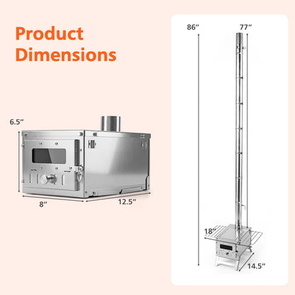 Portable wood-burning tent stove by DirectDeals with 7 chimney pipes and tall chimney on Tampa Home & Garden Store