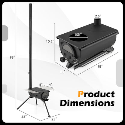 GemGear hot tent stove with chimney pipe and folding legs black metal camp heater on Tampa Home & Garden Store
