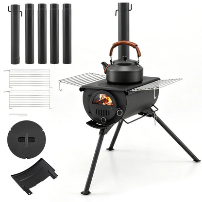 Tent Stove with Chimney Pipes and Foldable Legs
