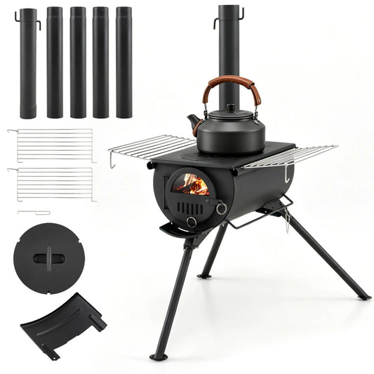 Tent Stove with Chimney Pipes and Foldable Legs