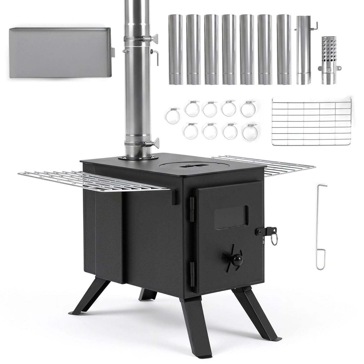Hot Tent Wood Burning Stove stainless DirectDeals with 8 chimney pipes and ash tray on Tampa Home & Garden Store