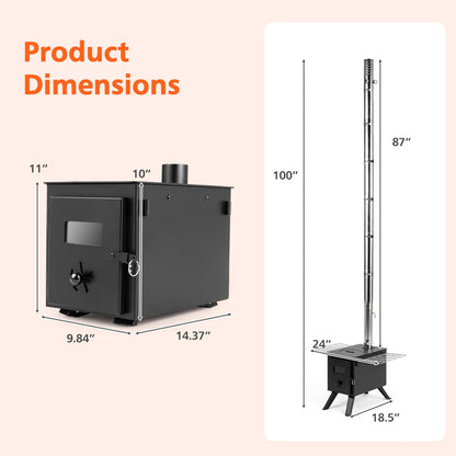 DirectDeals Hot Tent Wood Burning Stove with 8 chimney pipes and ash tray, black metal on Tampa Home & Garden Store