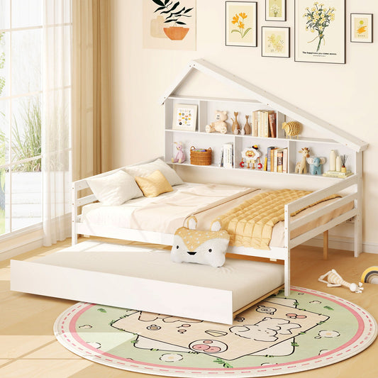 House-Shaped Full Size Daybed with Twin Size Trundle-White - Tampa Home & Garden Store
