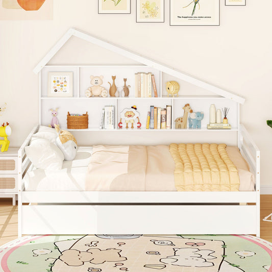 House-Shaped Full Size Daybed with Twin Size Trundle-White - Tampa Home & Garden Store