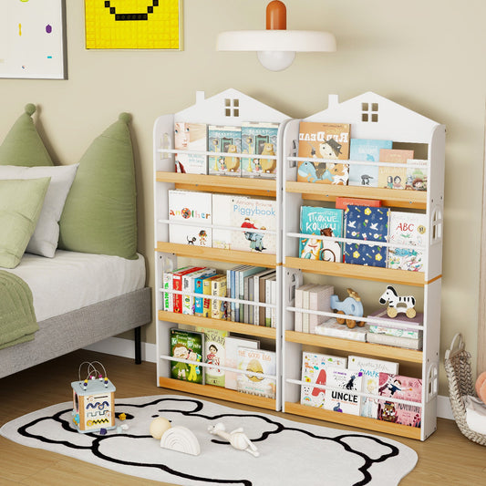 House-Shaped Kids Bookshelf with Anti-falling Baffles-White - Tampa Home & Garden Store