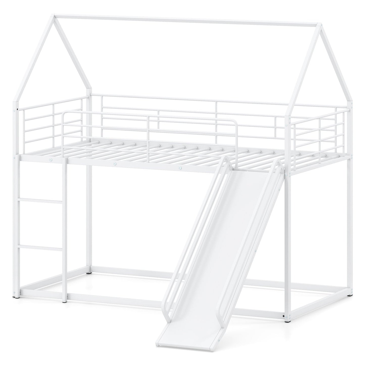 House-shaped Metal Twin Over Twin Low Bunk Bed-Black