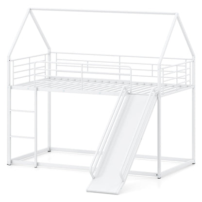 House-shaped Metal Twin Over Twin Low Bunk Bed-Black