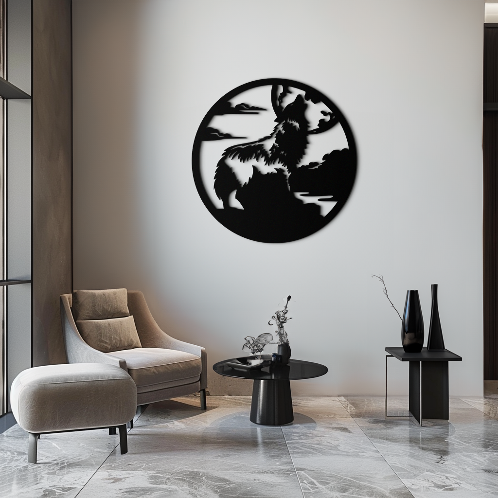 Howling Wolf Metal Wall Art - Nature-Inspired Minimalist Decor - KAF200 - Tampa Home & Garden Store