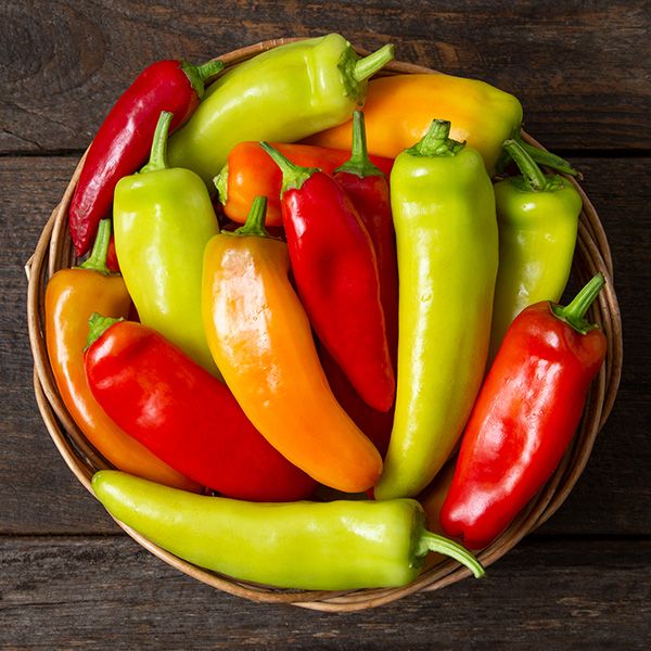 Hungarian Hot Wax Pepper seeds in a basket of assorted colors Seedtime Store on Tampa Home & Garden Store