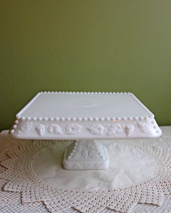 Huge Vintage Fenton Silver Crest Milk Glass Sweets Serving Stand with Silver Handle. White Bakery Serving Dish with Clear Ruffled Edge. - Tampa Home & Garden Store