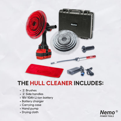 Nemo Hull Cleaner Electric Brush with red/gray circular brushes and carrying case on Tampa Home & Garden Store