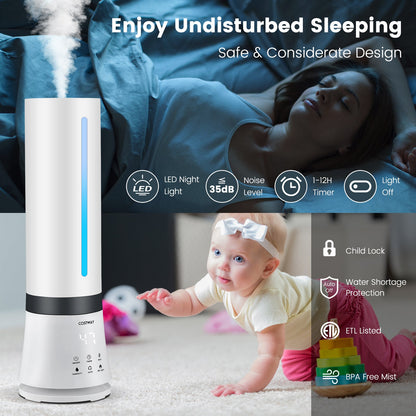 Costway white 5.5L cool mist humidifier with blue water level LED and remote timer on Tampa Home & Garden Store