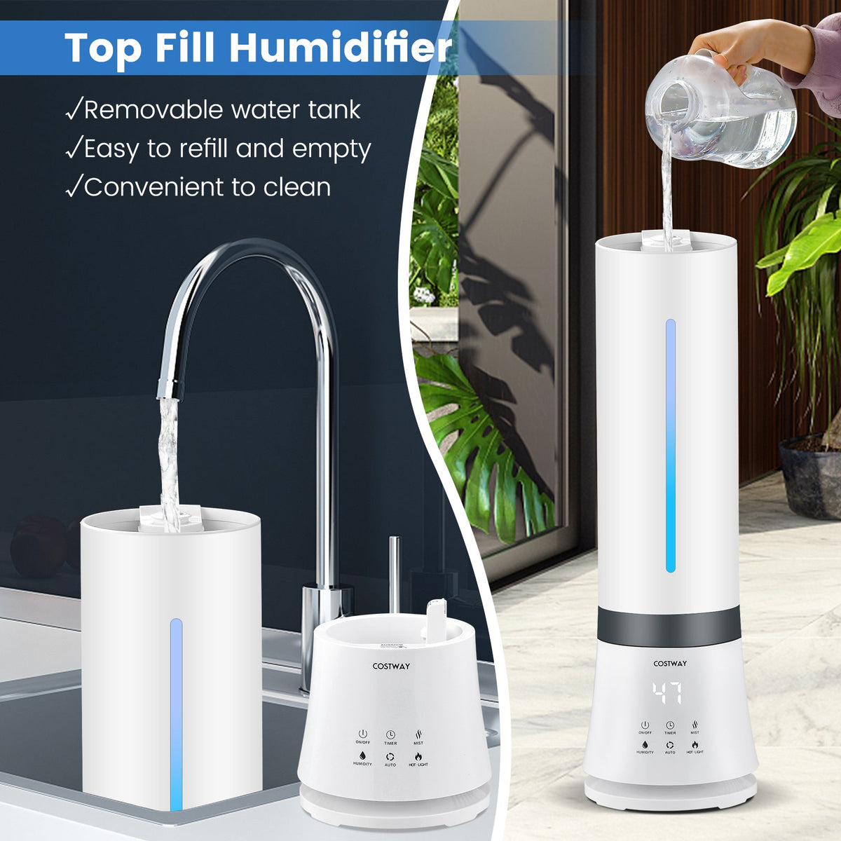 Two white 5.5L cool mist humidifiers with blue indicator and remote control Costway on Tampa Home & Garden Store