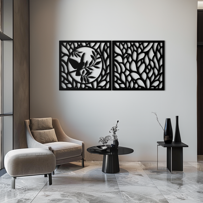 Hummingbird & Leaves Metal Wall Art - Elegant Dual Panel Steel Decor - KAF054 - Tampa Home & Garden Store