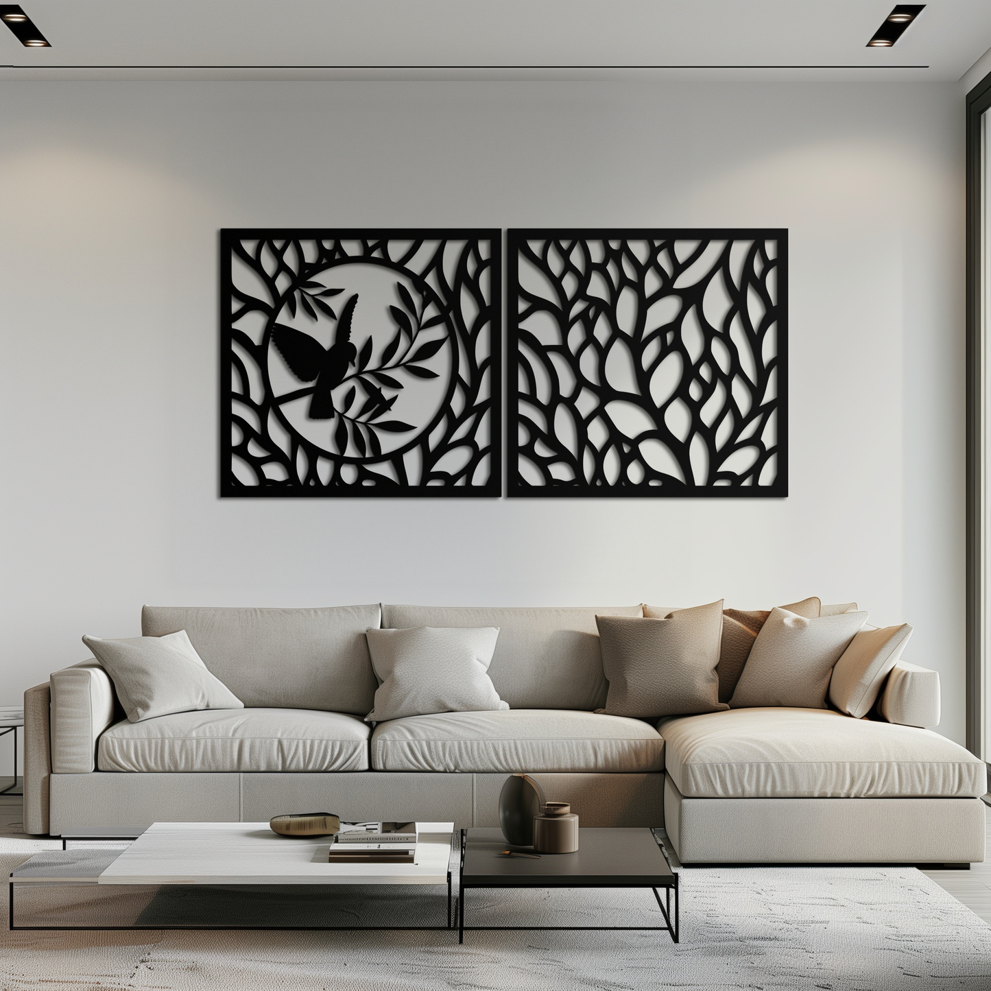 Hummingbird & Leaves Metal Wall Art - Elegant Dual Panel Steel Decor - KAF054 - Tampa Home & Garden Store