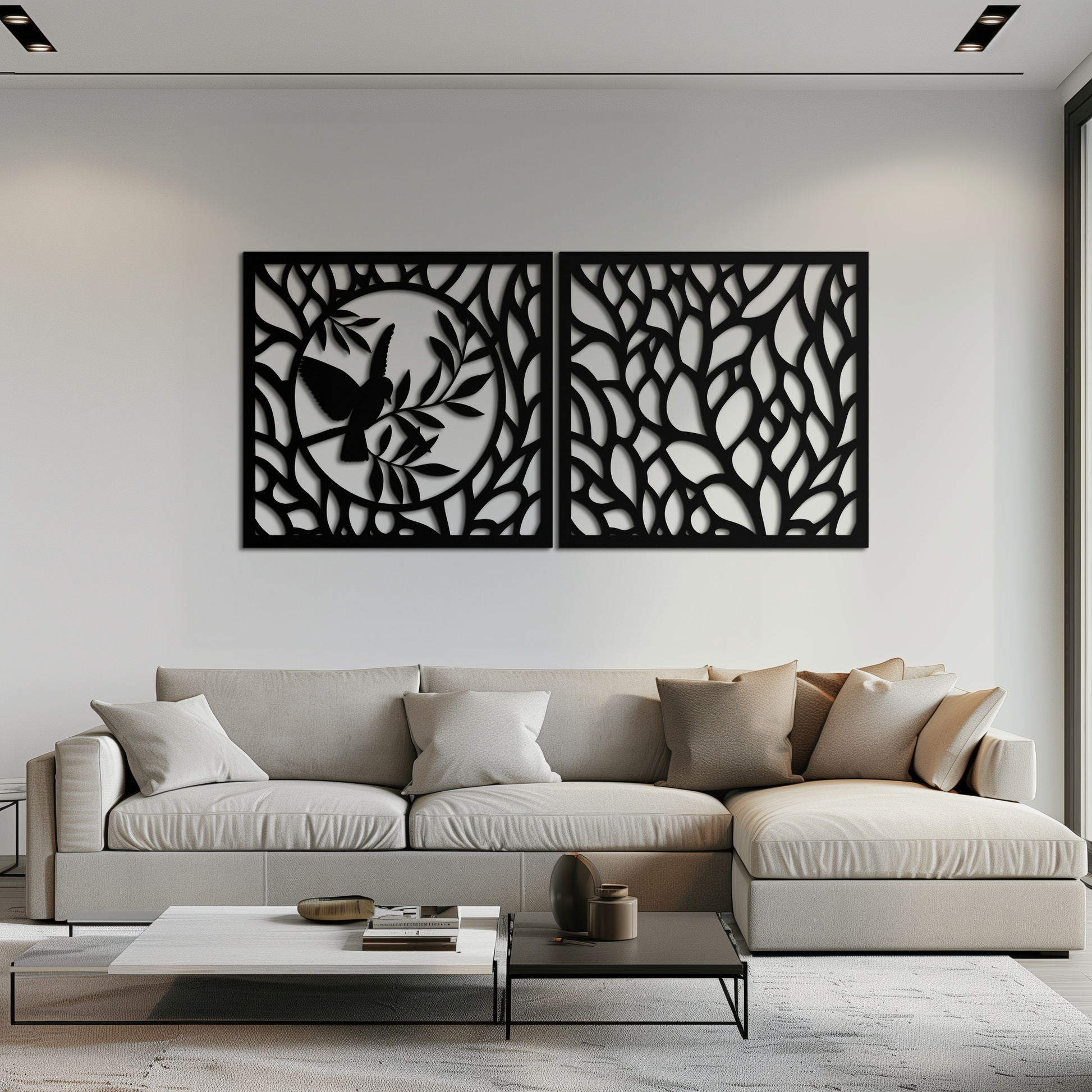 Hummingbird & Leaves Metal Wall Art - Elegant Dual Panel Steel Decor - KAF054 - Tampa Home & Garden Store