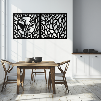 Hummingbird & Leaves Metal Wall Art - Elegant Dual Panel Steel Decor - KAF054 - Tampa Home & Garden Store