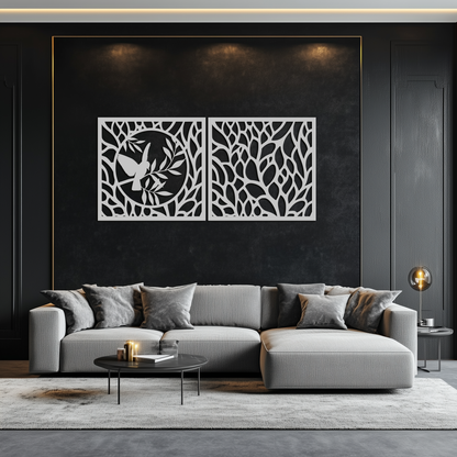 Hummingbird & Leaves Metal Wall Art - Elegant Dual Panel Steel Decor - KAF054 - Tampa Home & Garden Store