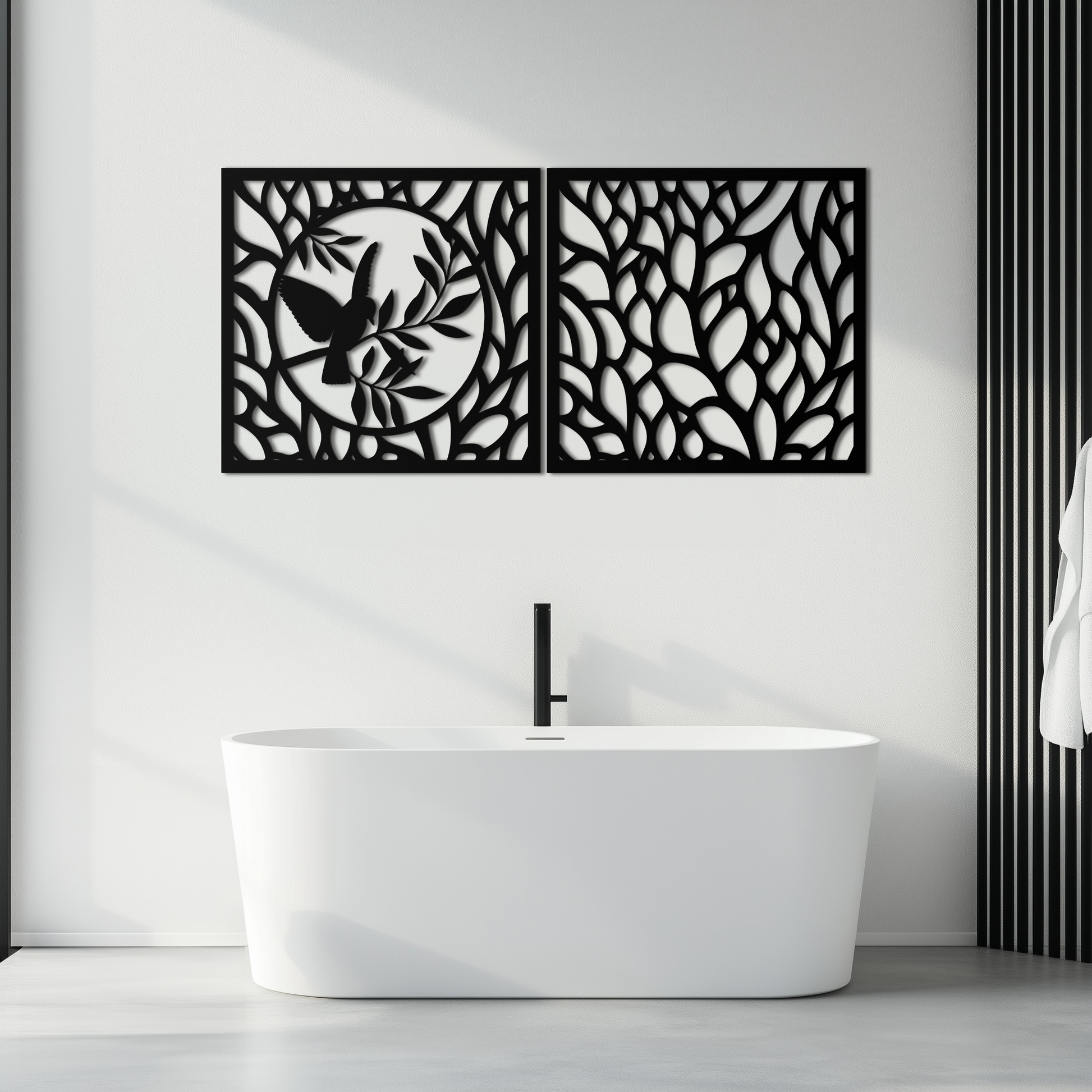 Hummingbird & Leaves Metal Wall Art - Elegant Dual Panel Steel Decor - KAF054 - Tampa Home & Garden Store