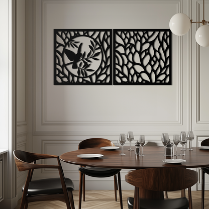 Hummingbird & Leaves Metal Wall Art - Elegant Dual Panel Steel Decor - KAF054 - Tampa Home & Garden Store