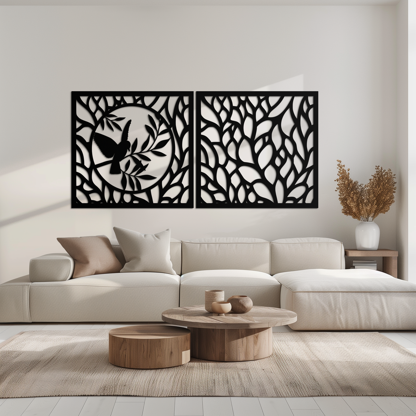 Hummingbird & Leaves Metal Wall Art - Elegant Dual Panel Steel Decor - KAF054 - Tampa Home & Garden Store