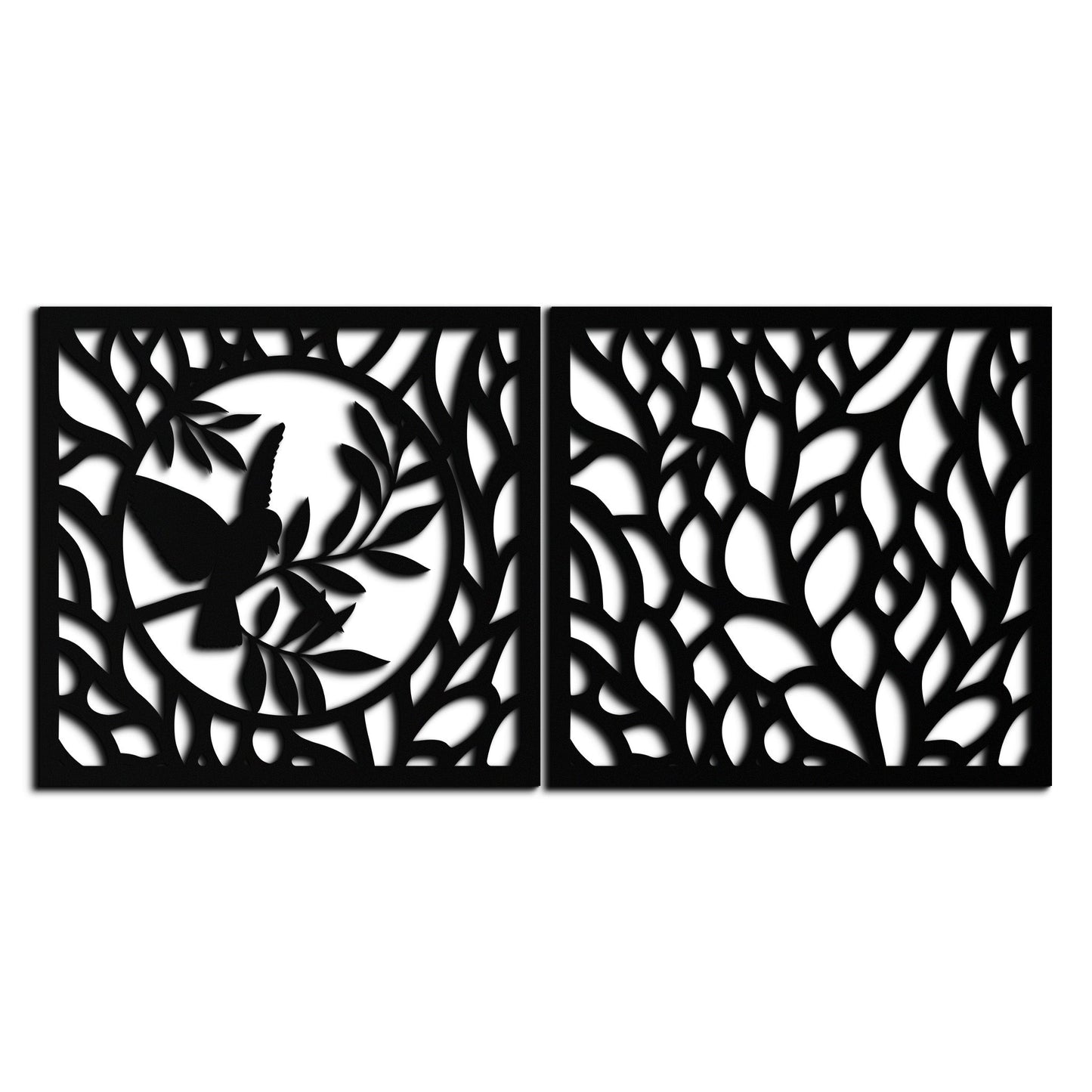 Hummingbird & Leaves Metal Wall Art - Elegant Dual Panel Steel Decor - KAF054 - Tampa Home & Garden Store