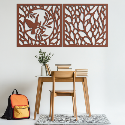 Hummingbird & Leaves Metal Wall Art - Elegant Dual Panel Steel Decor - KAF054 - Tampa Home & Garden Store