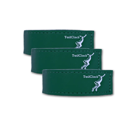 TailCinch Equine Tail Ties set of 3 in green leather with white logo on Tampa Home & Garden Store