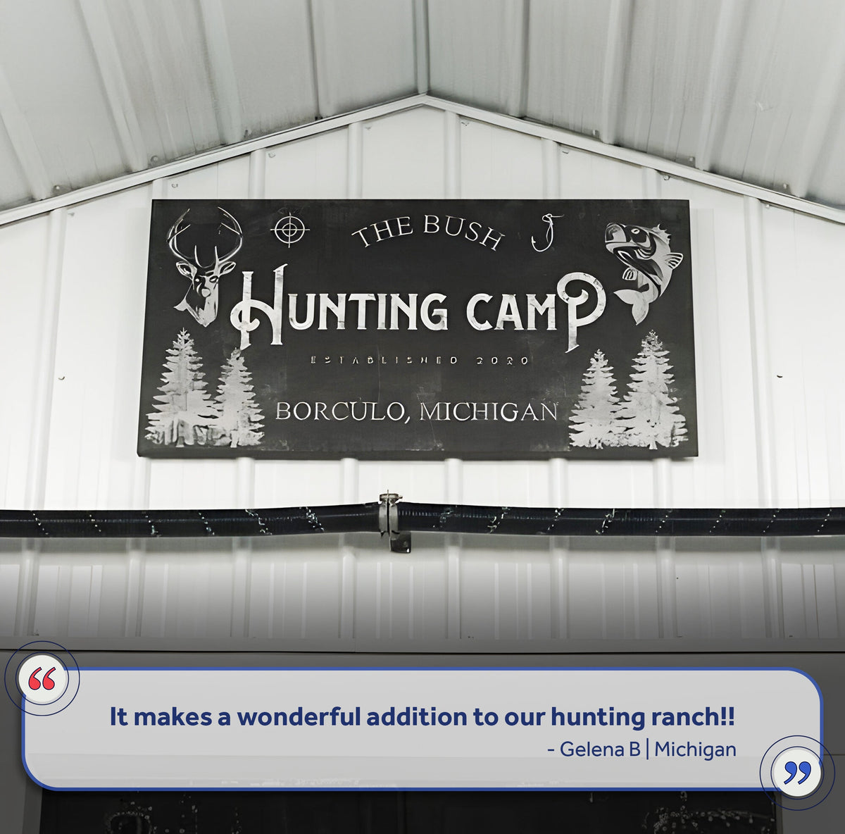 Fishing And Hunting Sign III canvas with white text deer and fish on black background on Tampa Home & Garden Store