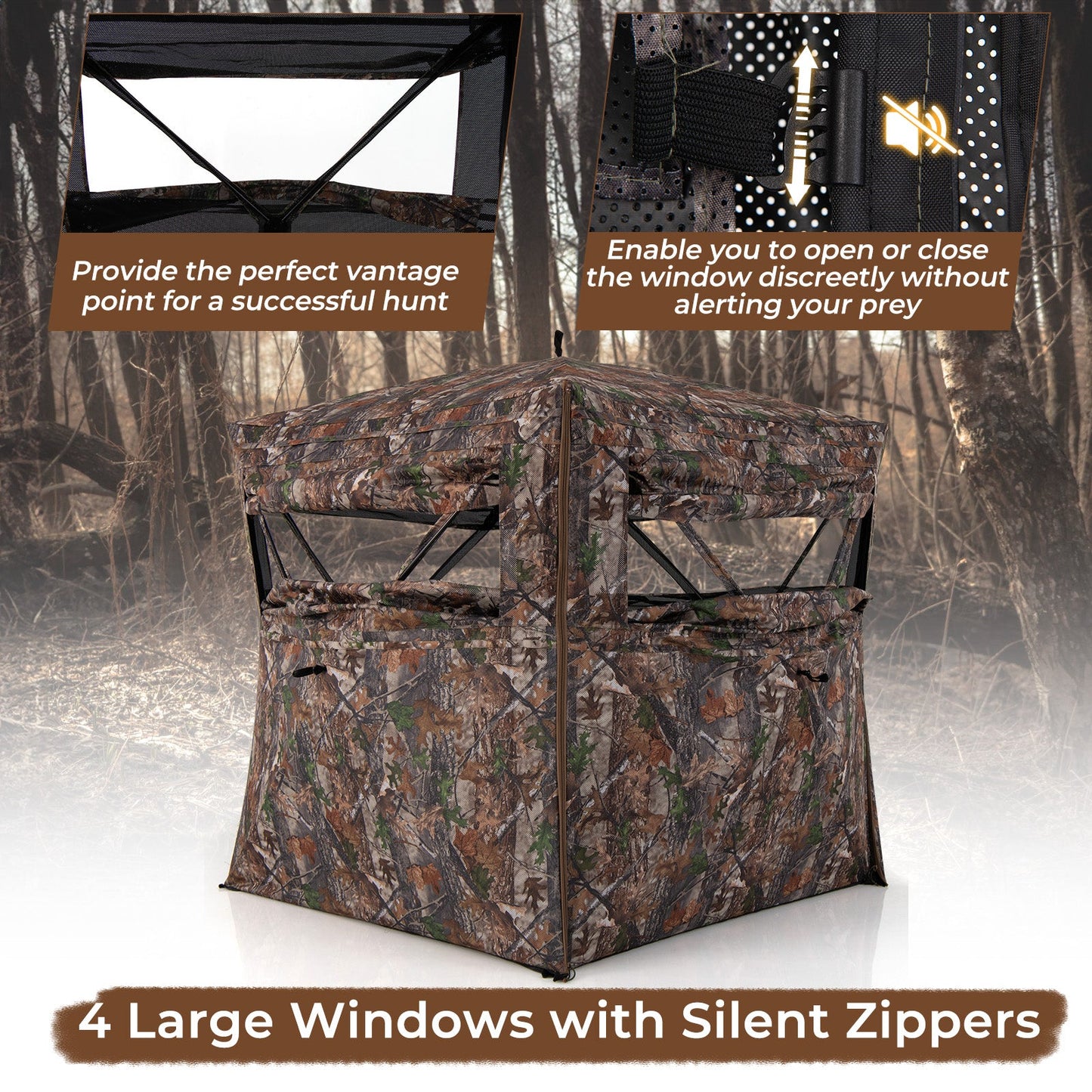 GemGear Hunting Blind 360° See-Through ground blind for 2-3 with camo and 4 large windows on Tampa Home & Garden Store