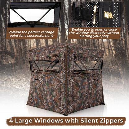 GemGear Hunting Blind 360° See-Through ground blind for 2-3 with camo and 4 large windows on Tampa Home & Garden Store