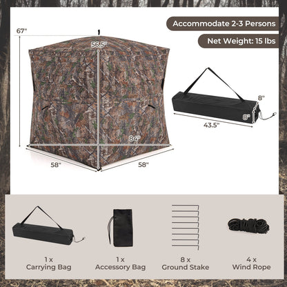 GemGear hunting blind 360° see-through ground blind for 2-3 persons, camo, with carrying bag on Tampa Home & Garden Store