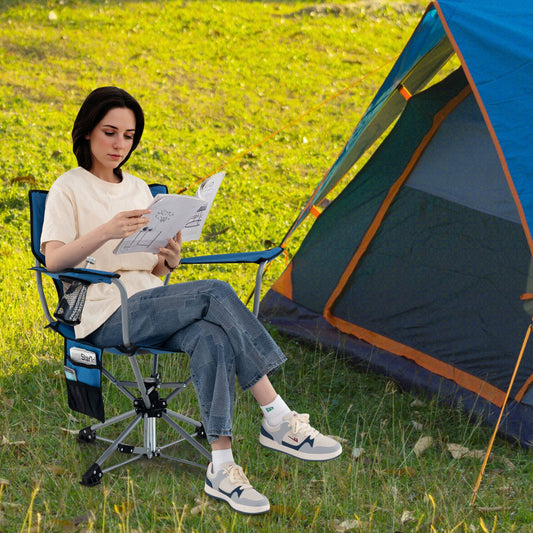 360° Swivel Hunting Chair Portable Foldable Hunting Chair with Mesh Cup Holder and Storage Pockets-Blue - Tampa Home & Garden Store