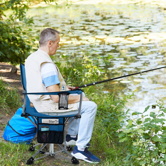 360° Swivel Hunting Chair Portable Foldable Hunting Chair with Mesh Cup Holder and Storage Pockets-Blue - Tampa Home & Garden Store