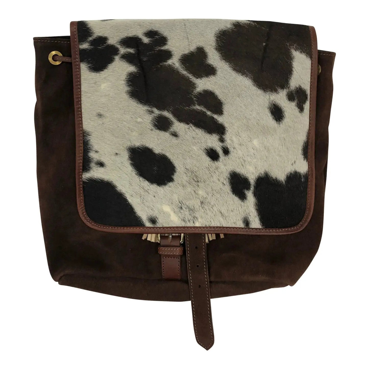 Huntley Equestrian cowhide suede shoulder backpack with brown leather trim on Tampa Home & Garden Store