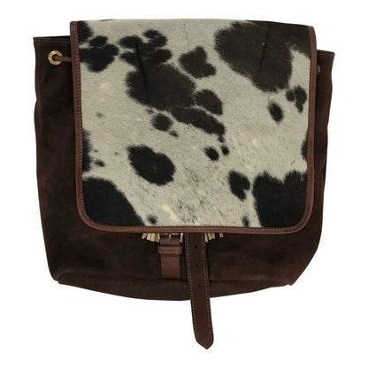 Huntley Equestrian cowhide suede shoulder backpack with brown leather trim on Tampa Home & Garden Store
