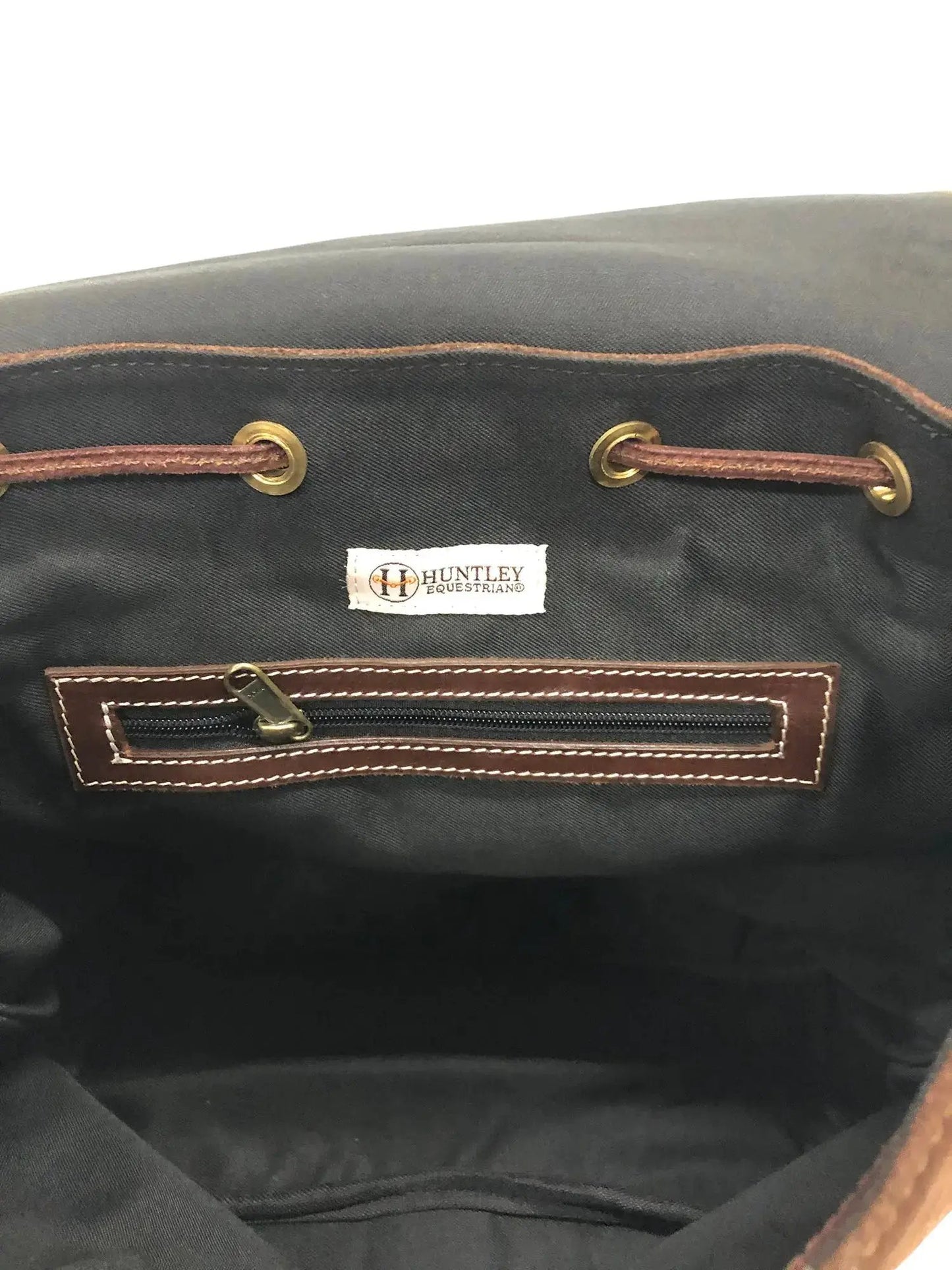 Huntley Equestrian shoulder backpack cowhide suede with brown leather trim on Tampa Home & Garden Store