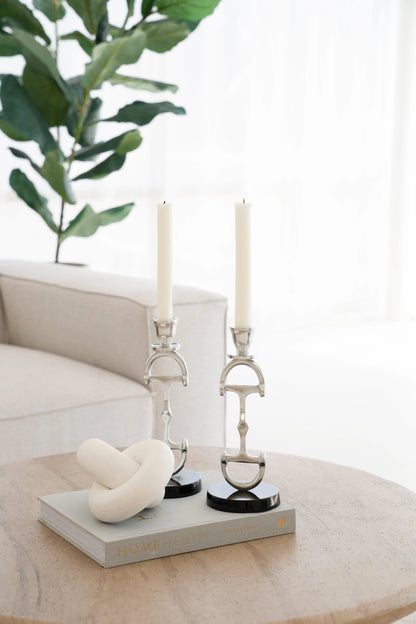 Huntley D Bit Pair of Candlesticks, Pair in Aluminum Silver Finish - Tampa Home & Garden Store