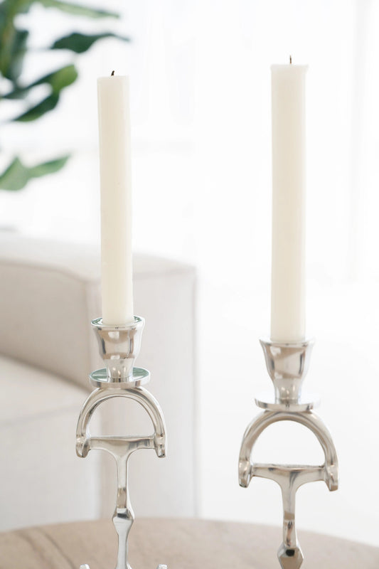 Huntley D Bit Pair of Candlesticks, Pair in Aluminum Silver Finish - Tampa Home & Garden Store