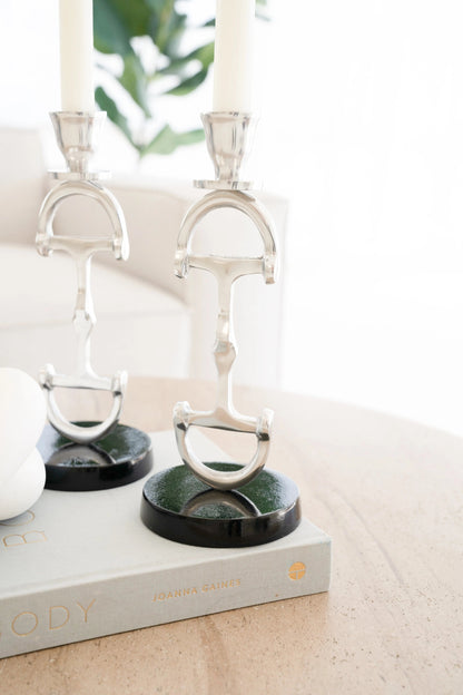 Huntley D Bit Pair of Candlesticks, Pair in Aluminum Silver Finish - Tampa Home & Garden Store