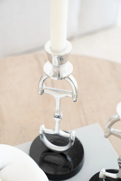 Huntley D Bit Pair of Candlesticks, Pair in Aluminum Silver Finish - Tampa Home & Garden Store