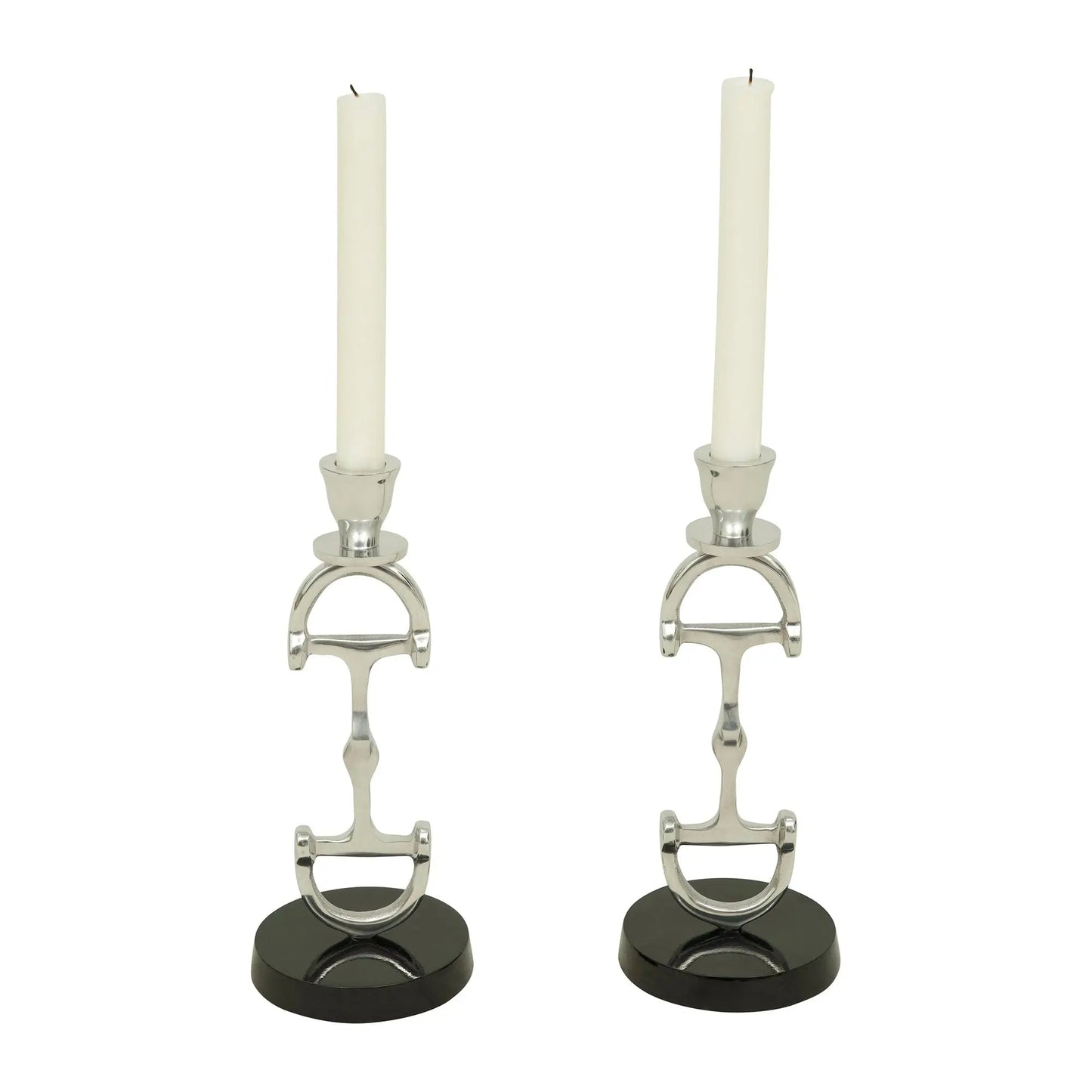 Huntley D Bit Pair of Candlesticks, Pair in Aluminum Silver Finish - Tampa Home & Garden Store