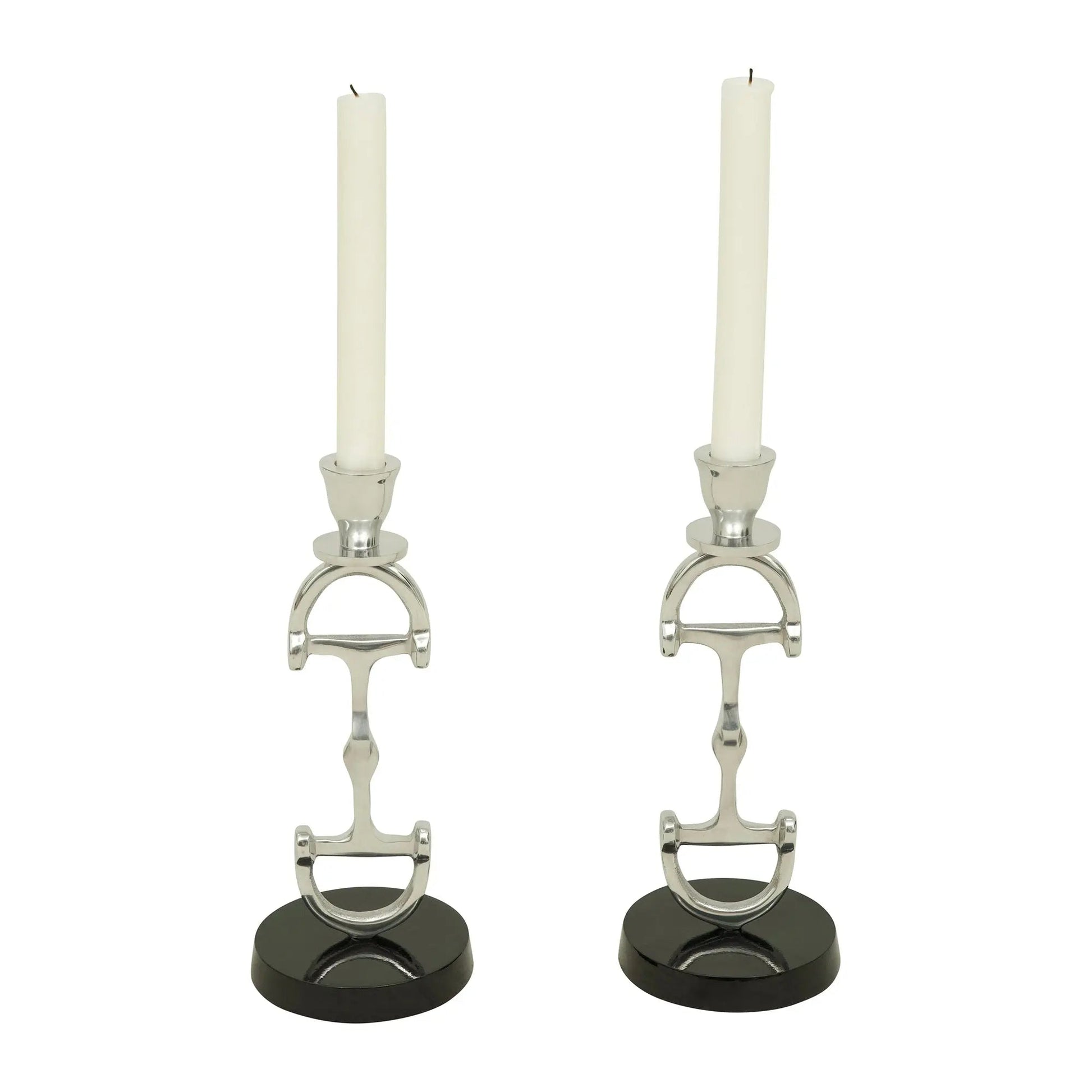 Huntley D Bit Pair of Candlesticks, Pair in Aluminum Silver Finish - Tampa Home & Garden Store