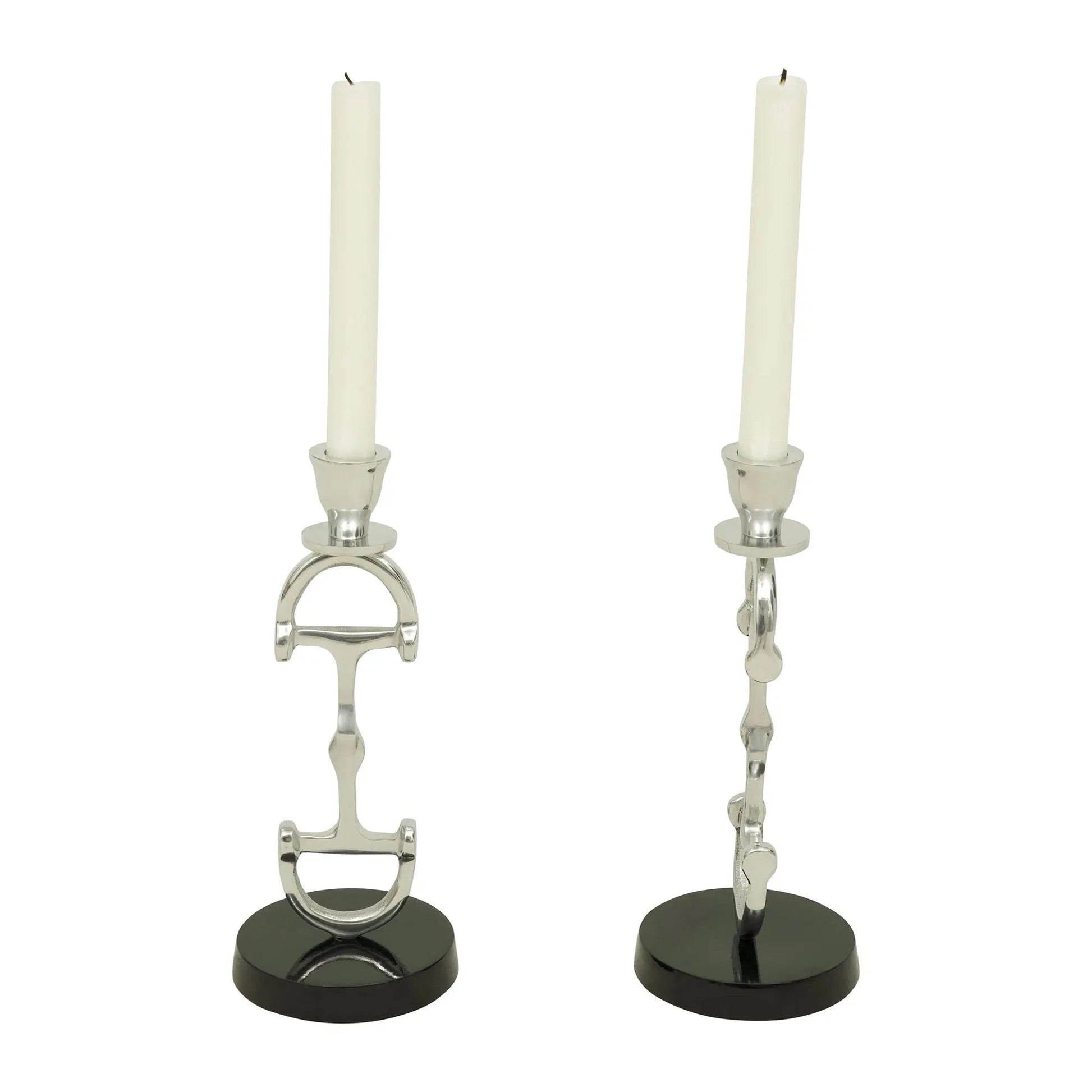 Huntley D Bit Pair of Candlesticks, Pair in Aluminum Silver Finish - Tampa Home & Garden Store